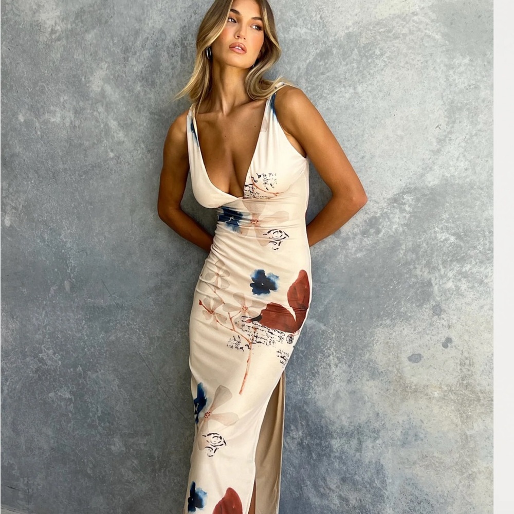 Tiger Mist Cream Floral Maxi Dress